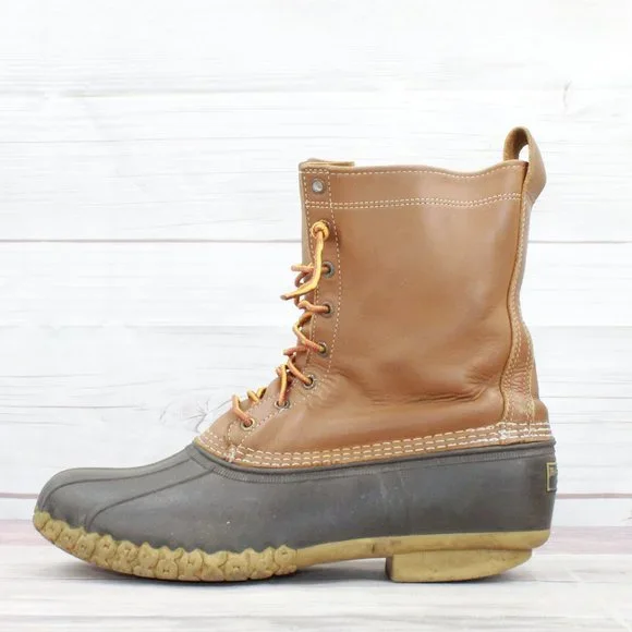 LL Bean Brown Leather Lace Up Unlined Waterproof Duck Boots Size 12 Medium - Picture 1 of 8
